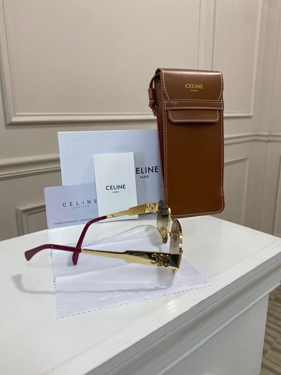 Lentes Celine – Dorado cafe rectangular