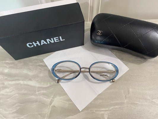 Lentes Chanel -  Ovalado Metal Azul