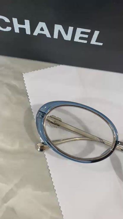 Lentes Chanel -  Ovalado Metal Azul