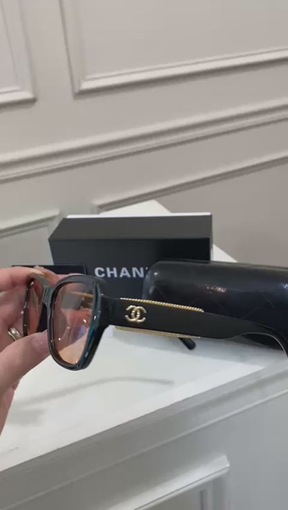 Lentes Chanel - Negro Dorado mica naranja